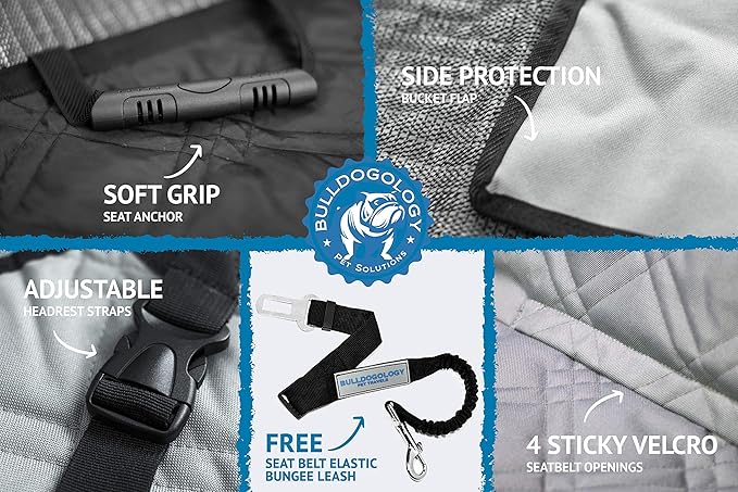 Bulldogology Dog Car Seat Cover Waterproof Heavy Duty Bench Dog Hammock Backseat Protector from Hair, Muddy Paws, Scratches - Pet Car Seat Cover for Cars Trucks SUVs (Large, Grey)-PawvioPets