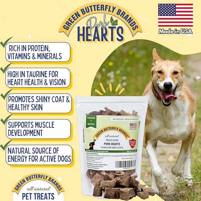 Freeze Dried Pork Heart Dog Treats Made in USA. All Natural Freeze-Dried Raw Snacks for Dogs and Cats. Single Ingredient. High Protein, Heart Health, Irresistible Training Treat-PawvioPets