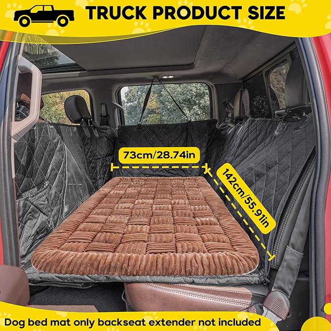 Dog Car Bed Mat, Non-Slip Backseat Extender Pet Blanket, Plaid Dog Bed for Trucks, Sedans & Large SUVs, Chew-Resistant Travel Pad for Dogs, Easy Clean & Scratch-Proof & Comfort（56"x28.7" Brown-PawvioPets