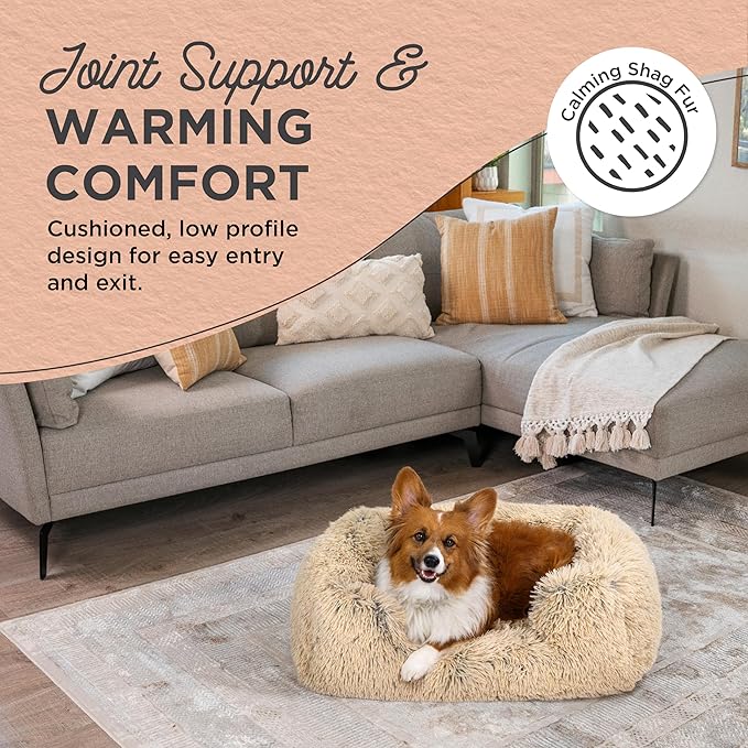 Best Friends by Sheri Shag Lounge Bed Calming Faux Fur Dog Bed, Taupe, Medium, 30" x 20"-PawvioPets