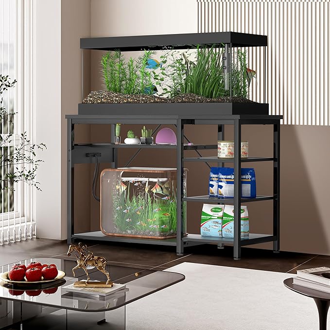 55-75 Gallon Fish Tank Stand: Heavy Duty Aquarium Stand with Power Outlets and Cabinet for Fish Tank Accessories Storage - Metal Frame, 1200LBS Capacity, Suitable for Fish & Reptile Terrariums-PawvioPets