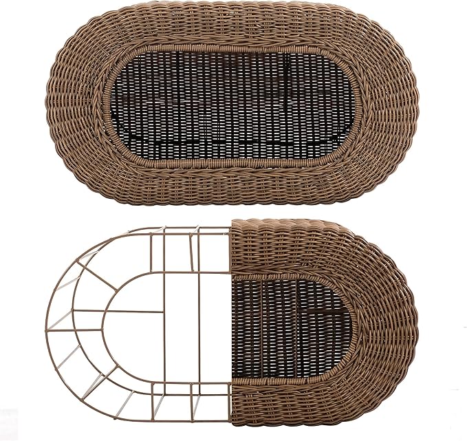 Fun Stackable Wicker Cat Hideaway House - Interactive Play Rattan Cat House for Indoor Cats Kitty, Pet Friendly Top/Side House Entry, Cat Bed Enclosed-PawvioPets