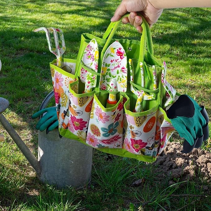 41-Piece Premium Gardening Tool Set, Stainless Steel Heavy Duty Gardening Tool Kit, with Non-Slip Rubber Grip, Storage Tote Bag, Outdoor Hand Tools, Ideal Gardening Gifts for All (Pink Floral)-PawvioPets