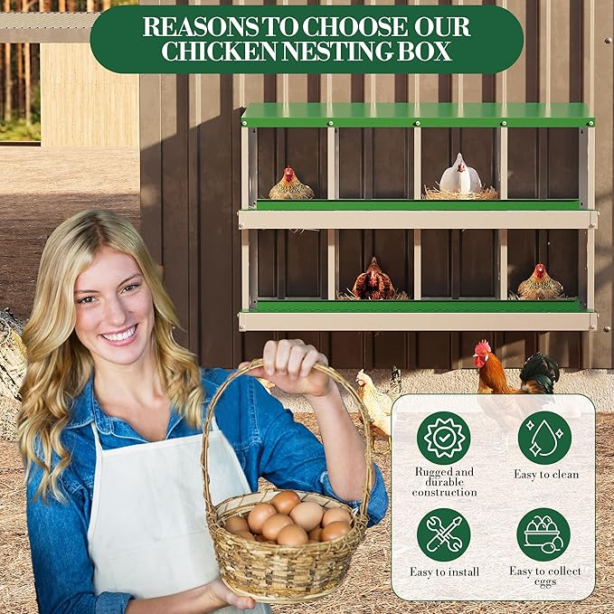 8 Hole Chicken Nesting Box with Roll Out Egg Tray, Rustproof & Ventilated Chicken Laying Boxes for Hens, Chickens, Ducks | Easy-Clean Poultry Coop Accessories-PawvioPets