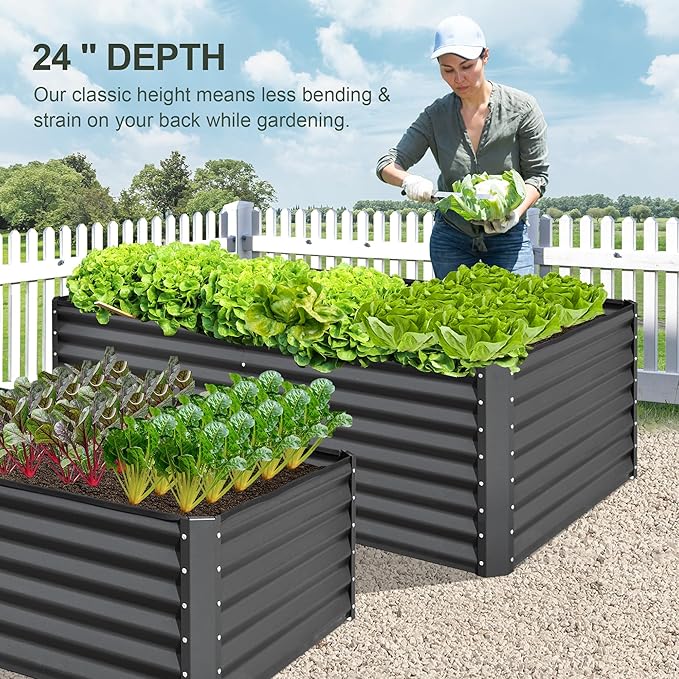Domi Raised Garden Beds Outdoor, 6x3x2ft Thickening Tall Metal Rectangular Deep Root Box Planter for Vegetables, Flowers, Herbs, and Succulents 2" Deep w/ 256 Gallon Capacity - Dark Gray-PawvioPets