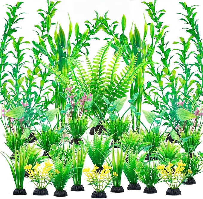 Ameliade Aquarium Artificial Green Plastic Plants Decorations 26 PCS Large Fish Tank Accessories Goldfish Betta Tank Decor-PawvioPets