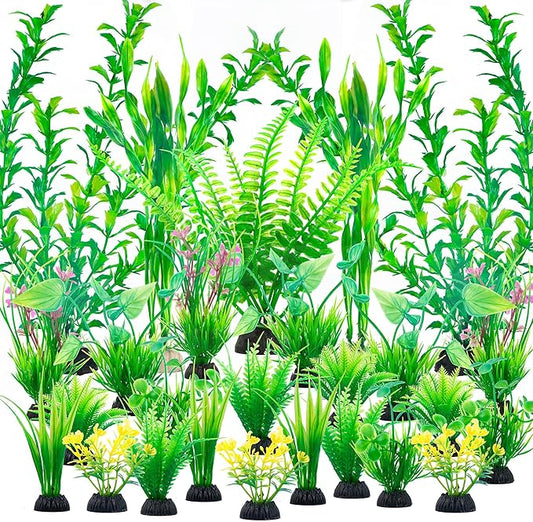 Ameliade Aquarium Artificial Green Plastic Plants Decorations 26 PCS Large Fish Tank Accessories Goldfish Betta Tank Decor-PawvioPets