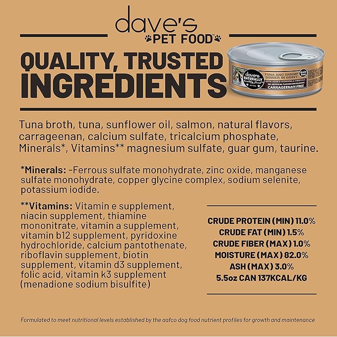 Dave's Pet Food Grain Free Wet Cat Food Gravy (Tuna & Shrimp Dinner in Gravy), Naturally Healthy Canned, Added Vitamins, 5.5 oz Cans (24 Pack)-PawvioPets