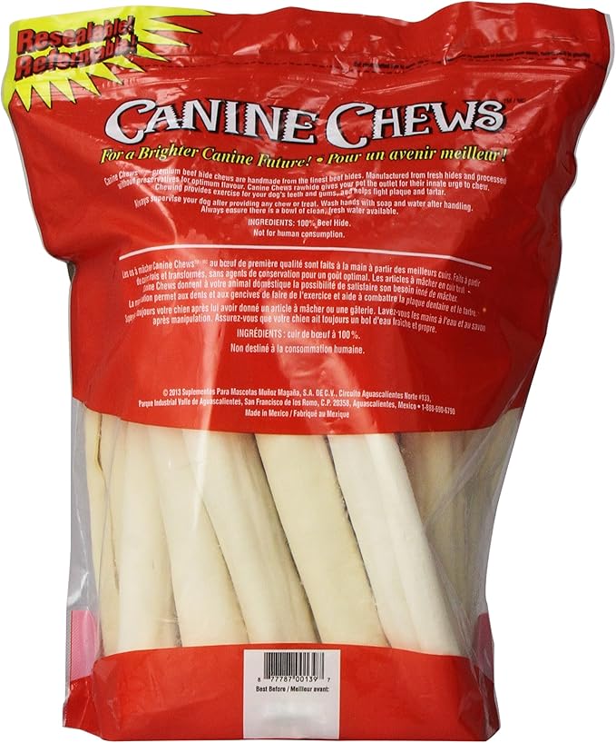 Canine Chews 10-11" Rawhide Bones for Large Dogs, Durable USA Beefhide Dog Rawhide Chews, Retriever Rolls 20 Pack (5 lbs)-PawvioPets