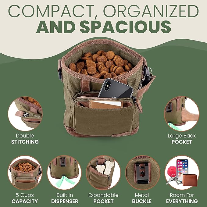 BEAU&FUR Dog Treat Pouch with Clicker for Training - Hands-Free Dog Treat Bag with Magnetic Closure, Built-in Poop Bag Holder Pocket-PawvioPets