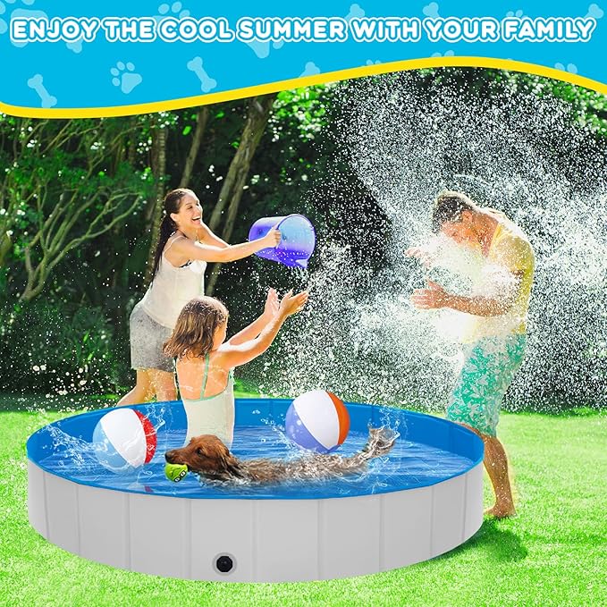 Extra Large Foldable Dog Pool,71"x 12" Portable Anti-Slip Kiddie Pool Hard Plastic, Swimming Pool for Dogs Cats and Kids Pet Puppy Bathing Tub-PawvioPets
