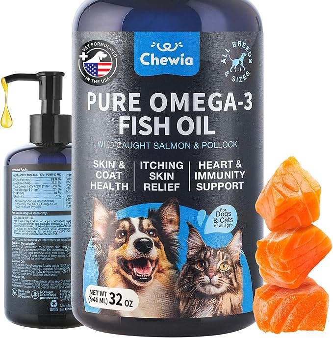 Fish Oil for Dogs and Cats - Skin and Coat Support Supplement for Pets - Omega 3 6 9 Fatty Acids - Itchy Skin, Shedding, Immunity, Joint - EPA DHA - Wild Caught Salmon and Pollock Food Topper-PawvioPets