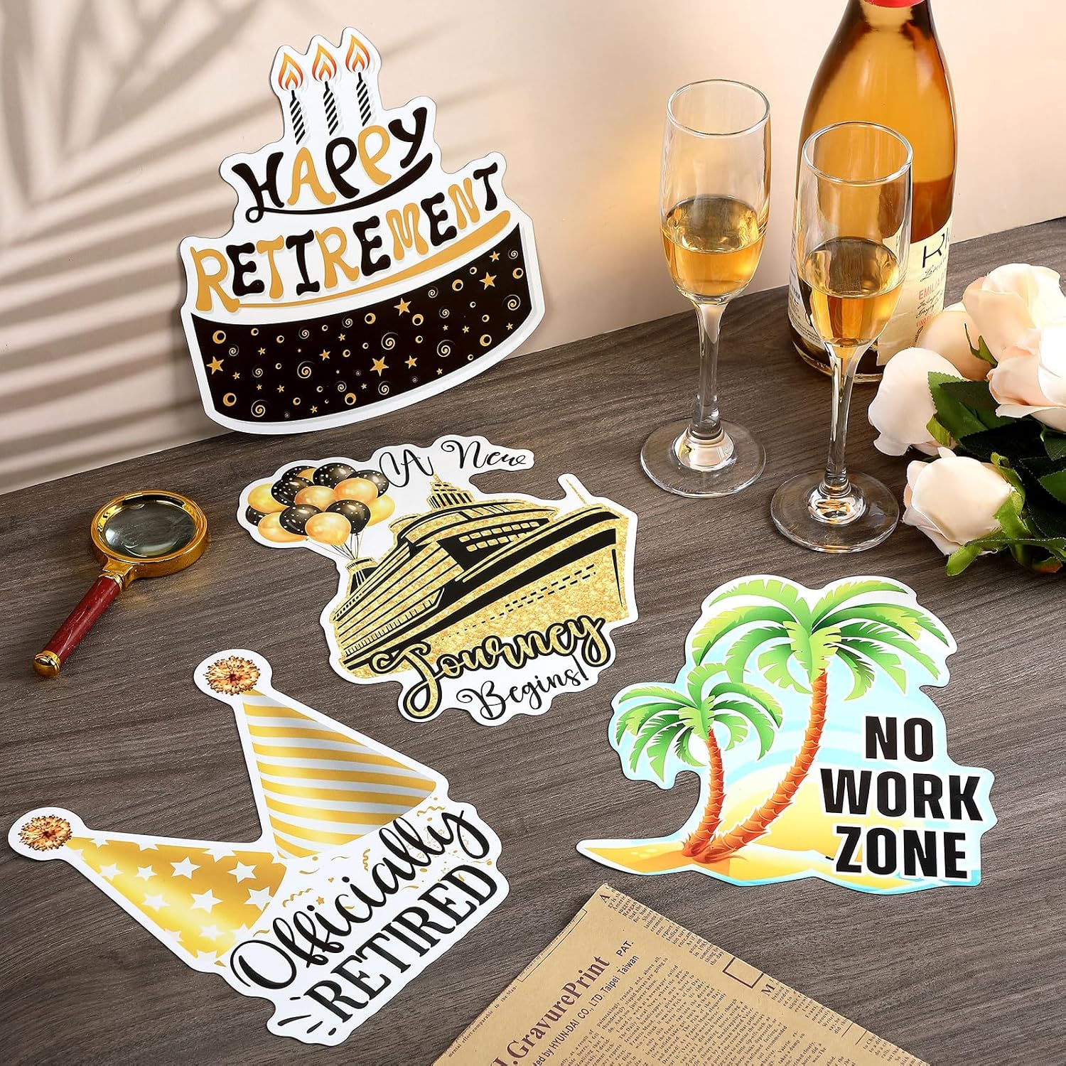 Hoteam 4 Pcs Retirement Cruise Door Decorations Magnetic Large Happy Retirement Cruise Ship Door Magnets Funny Waterproof Nautical Magnets for Carnival Cabin Stateroom Fridge Car