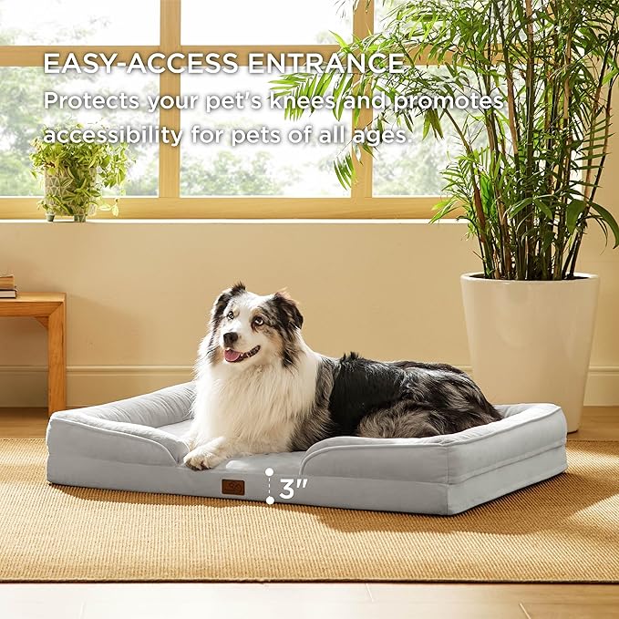 Bedsure XL Orthopedic Dog Bed for Extra Large Dogs - Washable XLarge Dog Cat Bed Waterproof, Comfort Dogs Couch Sofa with Washable Removable Cover, Pet Bed with Nonskid Bottom, Light Grey, 42"-PawvioPets