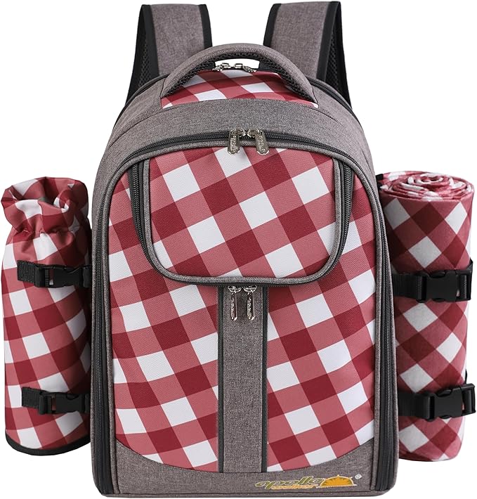 apollo walker Picnic Backpack Bag with Cooler Compartment, Detachable Bottle/Wine Holder, Fleece Blanket, Plates and Cutlery Set (2 Person, Gray)-PawvioPets