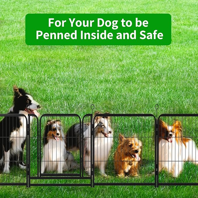 Dog Playpen Outdoor Extra Wide 16 Piece Panels Heavy Duty Dog Fence 24" Height Anti-Rust with Doors Portable for RV Camping Yard, Total 29FT, 68 Sq.ft, Snowy Black-PawvioPets