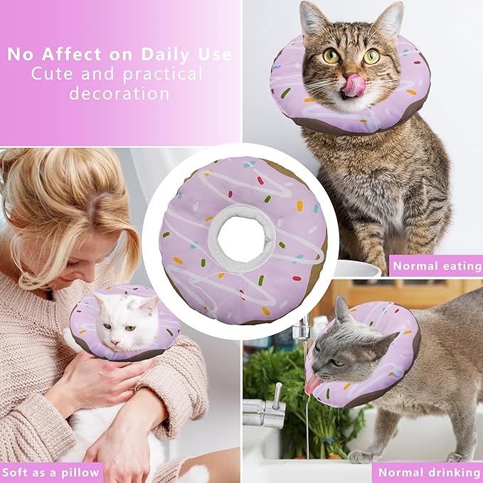 Cat Cone Collar Soft, Adjustable Cat Recovery Collar Kitten Cones to Stop Licking, Cute Donut E Collar After Surgery, Cats Neck Pillow Cone Elizabethan Cones of Shame (Waterproof Purple, Large)-PawvioPets