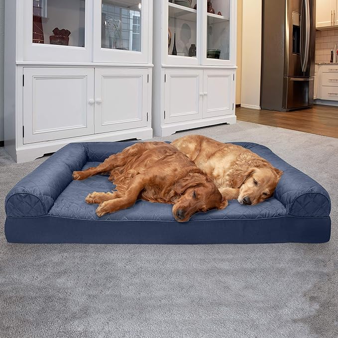 Furhaven Orthopedic Dog Bed for Large Dogs w/ Removable Bolsters & Washable Cover, For Dogs Up to 125 lbs - Quilted Sofa - Navy (Blue), Jumbo Plus/XXL-PawvioPets