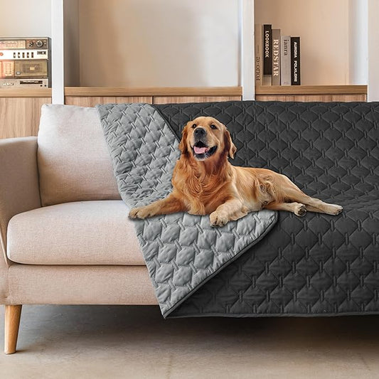 gogobunny 100% Double Sided Waterproof Dog Blanket Soft Pet Bed Cover Reversible Protect Furniture Couch Sofa Car for Puppy Large Dog Cat (Dark Charcoal/Light Charcoal, 82x82 Inch (Pack of 1))-PawvioPets