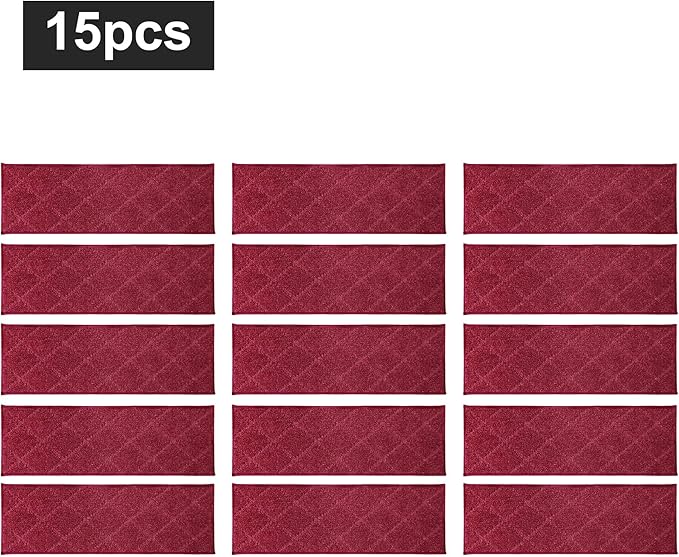 COSY HOMEER Edging Stair Treads Non-Slip Carpet Mat 28inX9in Indoor Stair Runners for Wooden Steps, Edging Stair Rugs for Kids and Dogs, 100% Polyester TPE Backing (15pc, Red)-PawvioPets