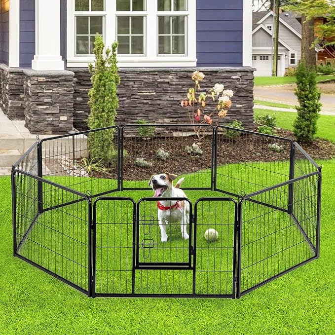 BestPet Dog Playpen Indoor 24 inch 8 Panels Metal Dog Pen Pet Dog Fence Outdoor Exercise Pen with Doors,Pet Puppy Playpen for RV Camping Yard, Black-PawvioPets