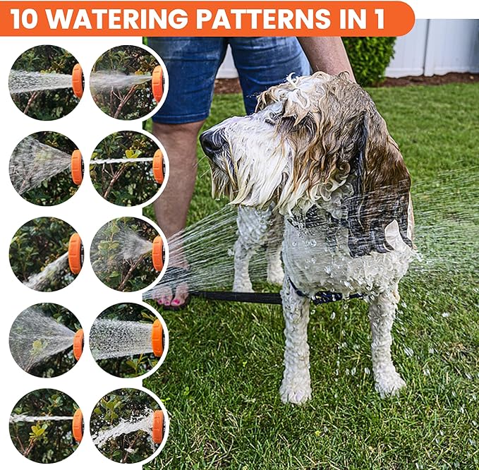 Dog Washing Hose Attachment, 10-in-1 Soap Sprayer Moden Garden Hose Nozzle with 100cc Soap Dispenser, Dog Wash Supplies with Dog Bath Brush & Pet Comb, Foam Gun Car Wash Sprayer (Orange)-PawvioPets