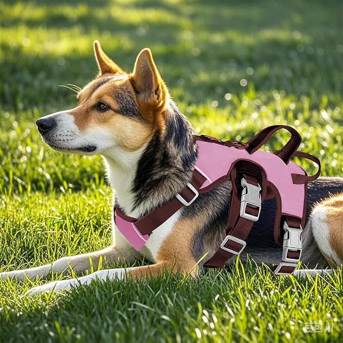 Escape Proof Dog Harness, No Pull Reflective Adjustable Vest with Easy Control Lift Handle, No Choke Soft Padded Breathable Full Body Pet Harness for Walking Hiking and Training (Pink, Small)-PawvioPets