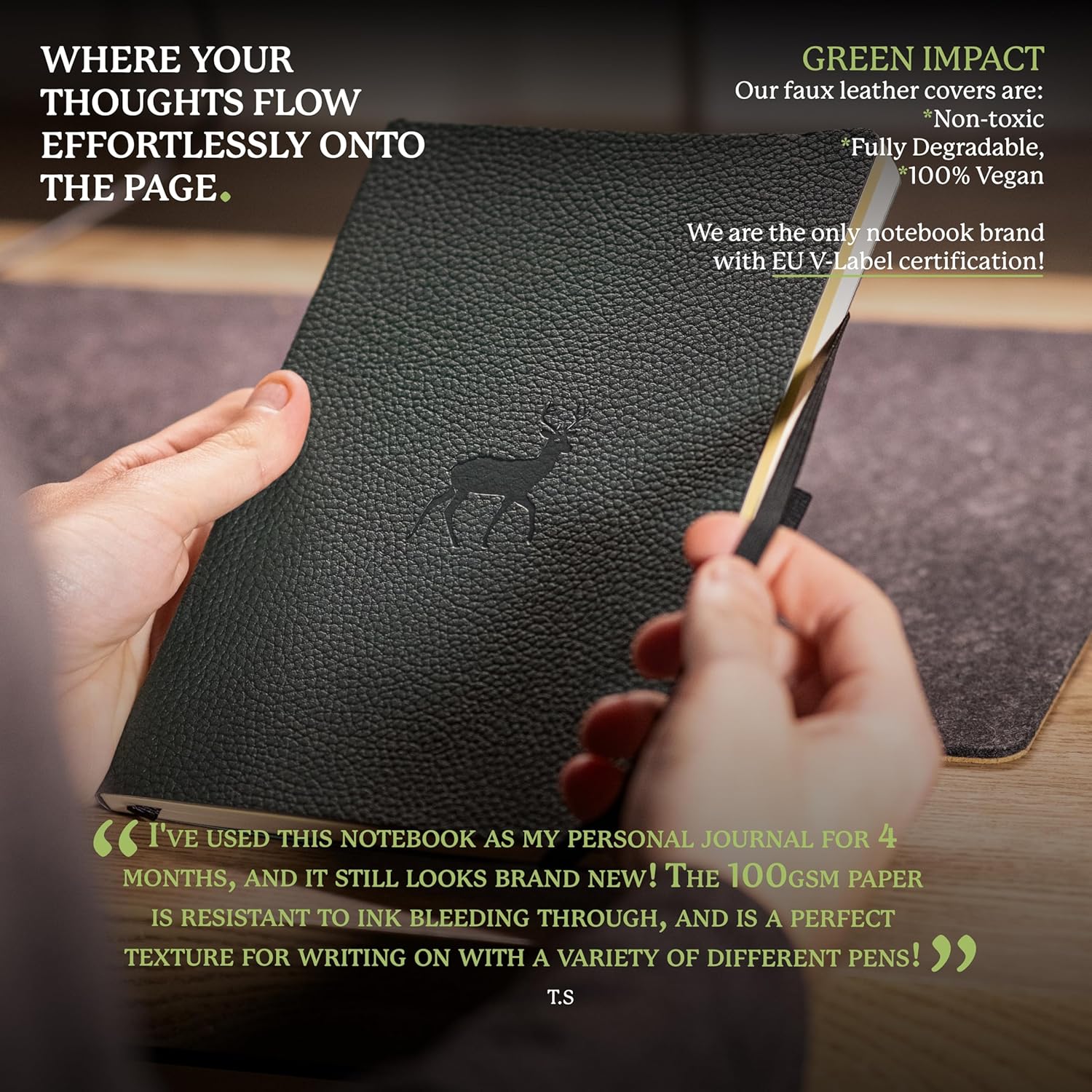 Dingbats* Wildlife Dotted Writing Journal Notebook A5 - Vegan Leather Softcover - Ideal for Work, Travel - Pocket, Elastic Closure, & Bookmark