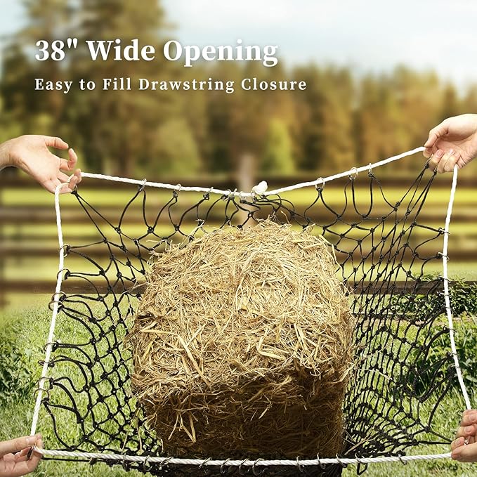 Bloomoak Slow Hay Net Feeder for Horses, Durable Soft Black PE 2String Hay Bales Bags with 2" Hole, Fit 36 * 18 * 18" Square Bale Easily…-PawvioPets