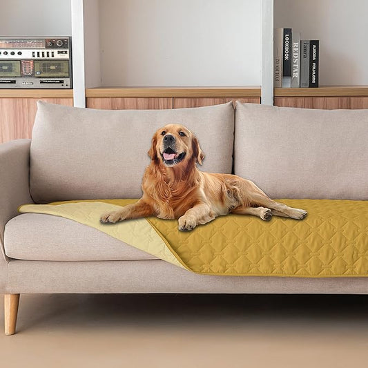 gogobunny 100% Double-Sided Waterproof Dog Bed Cover Pet Blanket Sofa Couch Furniture Protector for Puppy Large Dog Cat, Reversible (30x90 Inch (Pack of 1), Dark Yellow/Light Yellow)-PawvioPets