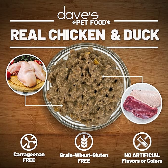Dave's Pet Food Grain Free Wet Cat Food Pate (Chicken & Duck Dinner), Made in Canada Naturally Healthy Canned, Added Vitamins & Minerals, 5.5 oz Cans (24 Pack)-PawvioPets