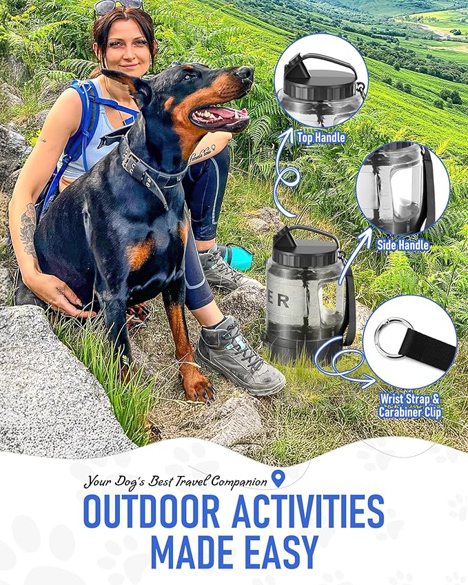 Dog Water Bottle Travel Bowl, 77oz Large Portable Dog Water Bowl Dispenser, Leakproof Pet Drinking Bottle Dispenser for Hiking Camping Walking Travelling Beach Car Trips, BPA Free, Black-PawvioPets
