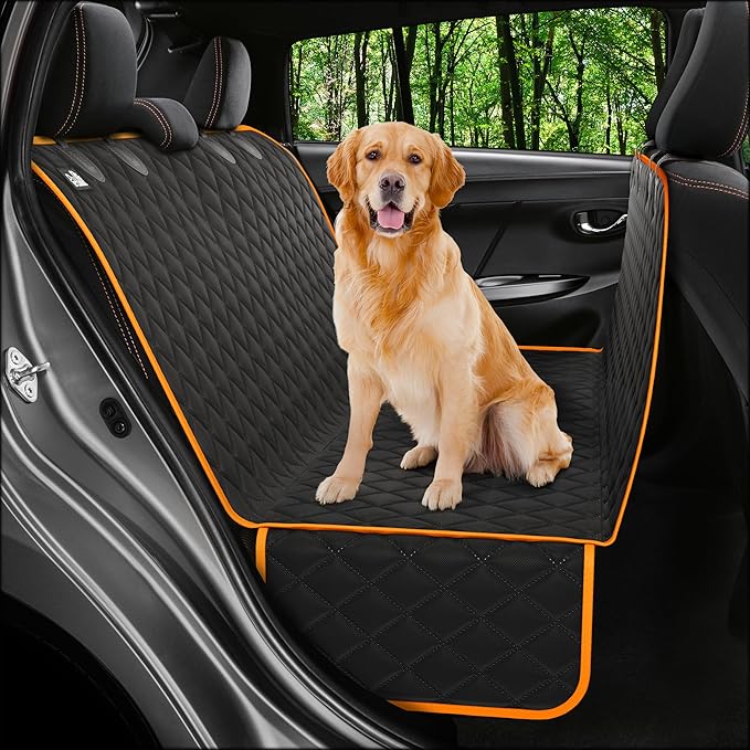 Dog Car Seat Cover for Back Seat, Waterproof Hammock for Car, SUV & Truck, Non-Slip Backseat Cover for Dogs, Heavy-Duty Dog Hammock Style Seat Protector Pets, Easy to Install & Clean-PawvioPets