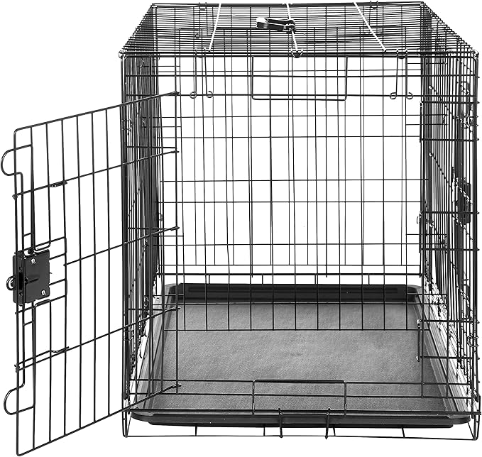 Amazon Basics Durable, Foldable Metal Wire Dog Crate with Tray, Double Door, 36 x 23 x 25 in, Black-PawvioPets
