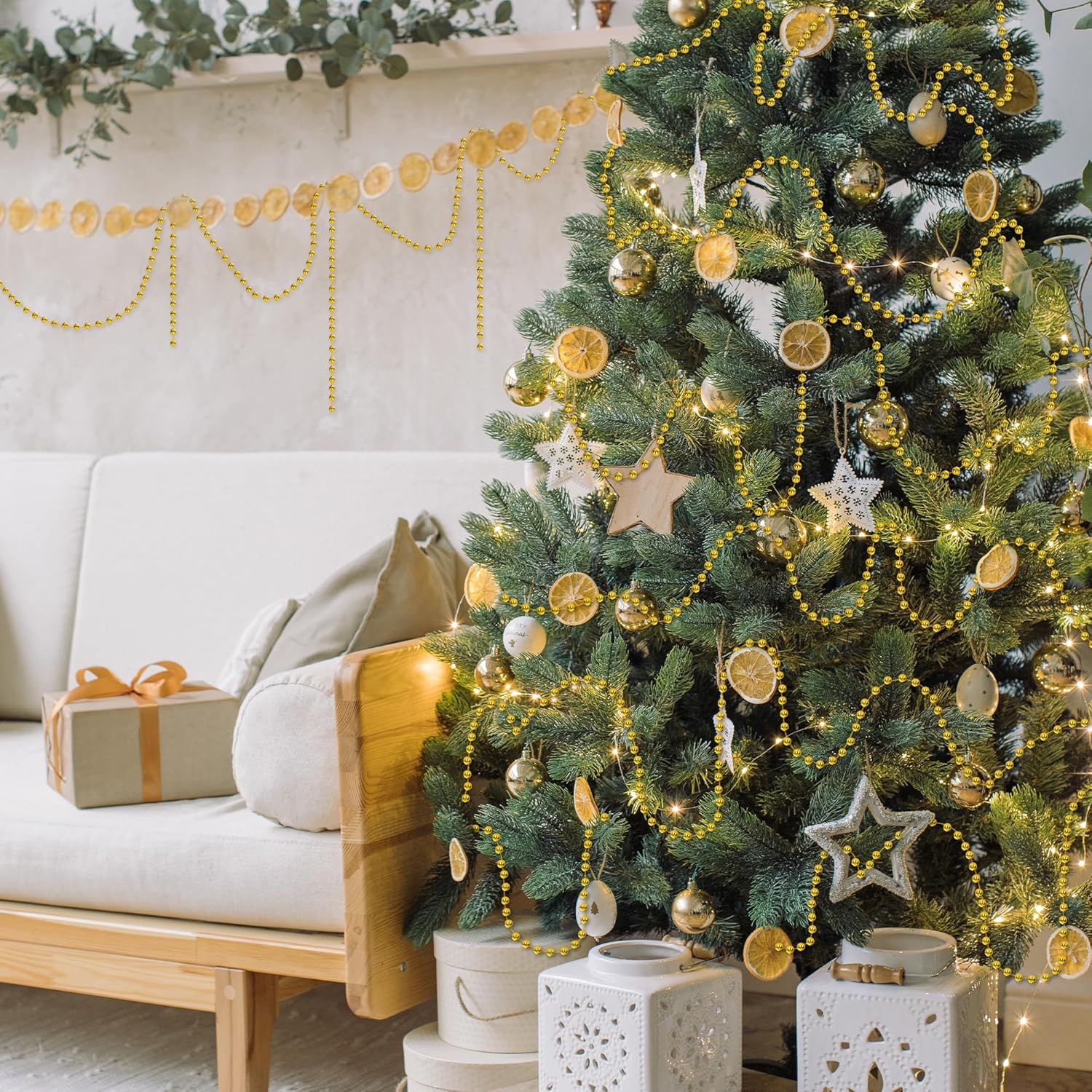 100 Feet Christmas Tree Beads, Christmas Tree Garland Decoration, Plastic Hanging Beads Garland Chain Roll for Xmas Home Mantle Fireplace Wreath Xmas Tree DIY Decoration Supplies