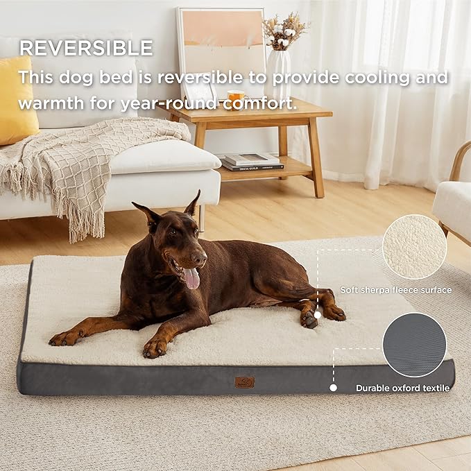 Bedsure XXL Dog Bed for Large Dogs - Orthopedic Flat Giant Pet Beds with Removable Washable Cover, Jumbo Egg Crate Foam Mat, Suitable for Pet Up to 150 lbs-PawvioPets