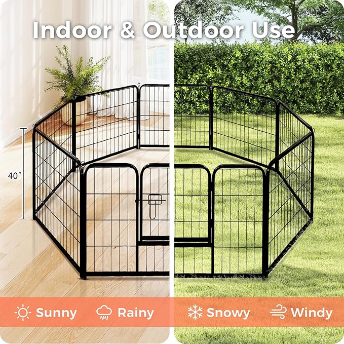 40 Inch Dog Playpen - 8 Panels Metal Pet Exercise Pen for Medium-Large Dogs, Indoor/Outdoor Dog Fence for Yard, Garden, Camping & RV Travel-PawvioPets
