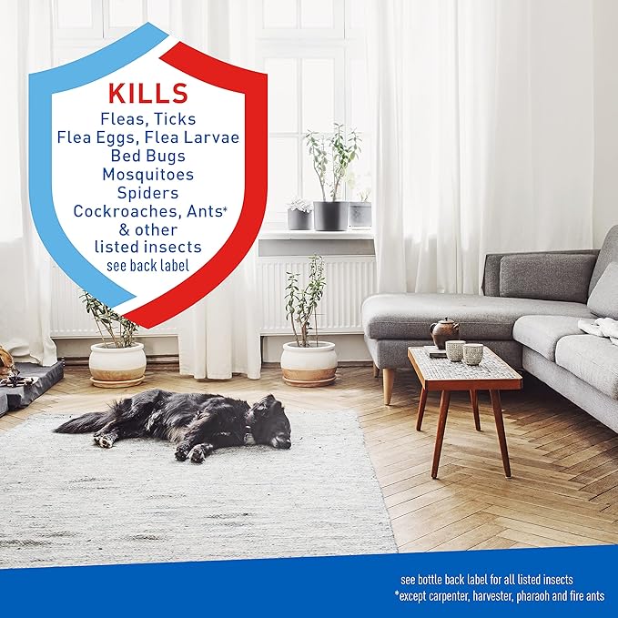 Adams Flea & Tick Home Spray with Precor, Kills Fleas, Flea Eggs, Flea Larvae, Bed Bugs, Ticks, Ants, Cockroaches, Spiders, Mosquitoes And Many Other Listed Nuisance Pests In The Home, 24 Fl Oz-PawvioPets