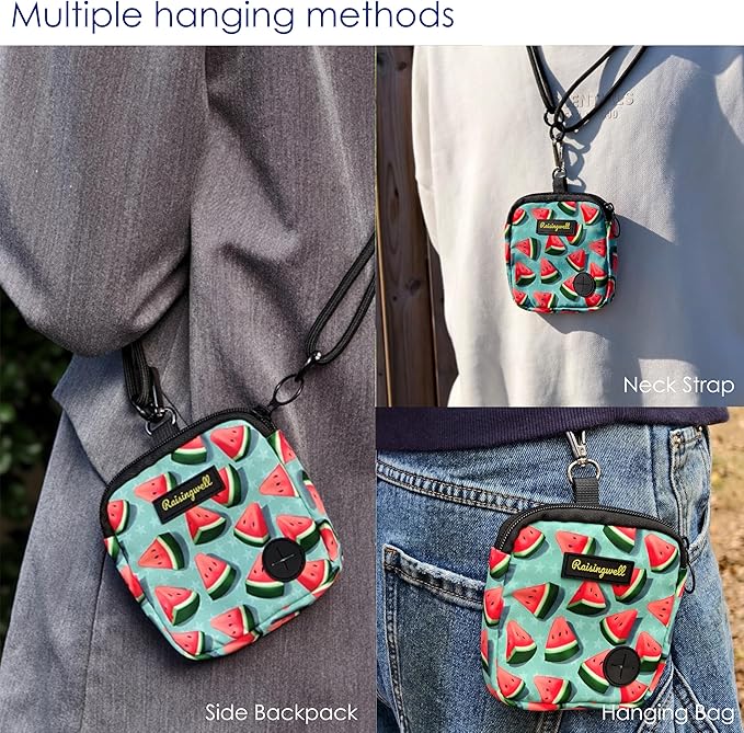 Dog Treat Pouch for Pet Walking and Training with Clicker Poop Bags Small Fanny Zipper Pack Holder for Puppy Snack Dispenser Kit for Leash and Outdoor Use (Watermelon)-PawvioPets