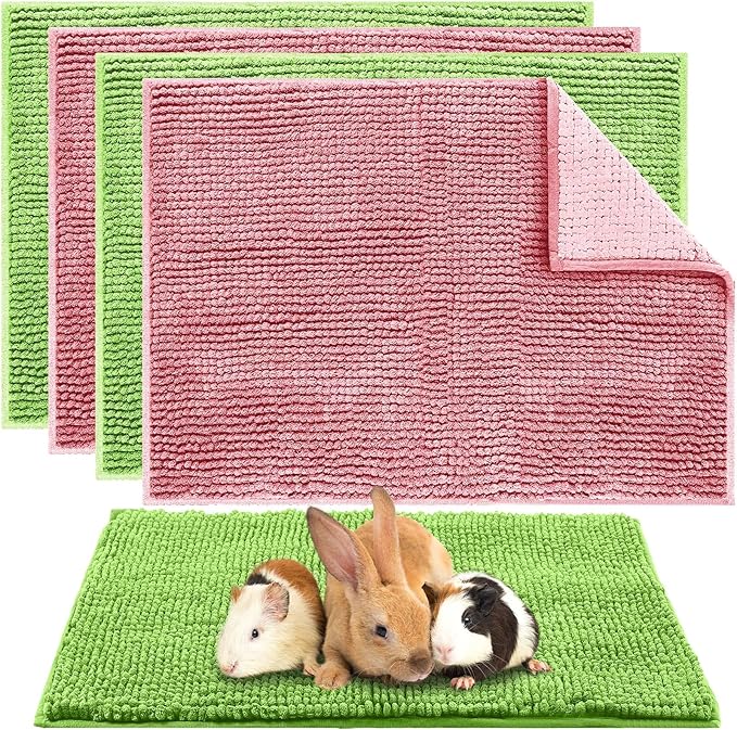 Amylove 4 Pcs Guinea Pig Cage Liner Guinea Pig Bedding Washable Fleece Pee Pads Reusable Small Animals Training Mat Small Animal Sleeping Bed for Bunny Hamster (Green Pink,16 x 24 Inch)-PawvioPets