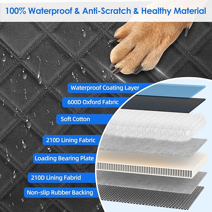 Back Seat Extender for Dogs with Hard Bottom/Large Space, Waterproof Dog Car Seat Cover Holds 400lbs, Sturdy Nonslip Pet Backseat Hammock for Cars/SUV-PawvioPets