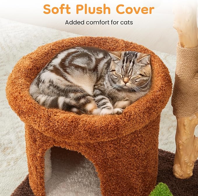 32-Inch Multi-Level Cat Tree Tower, Natural Wooden Cat Furniture with Sisal Scratching Posts, Beds & Condo, Cute Cat Tree for Indoor Cats, Multi-Cat Householdsolds-PawvioPets