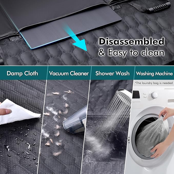 Back Seat Extender for Dogs-Supports 400lb,Hard Bottom Dog Car Seat Cover for Back Seat -Detachable,Scratch Proof Nonslip,Dog Hammock for Car,Truck with Anti-Slip Dispensing-PawvioPets