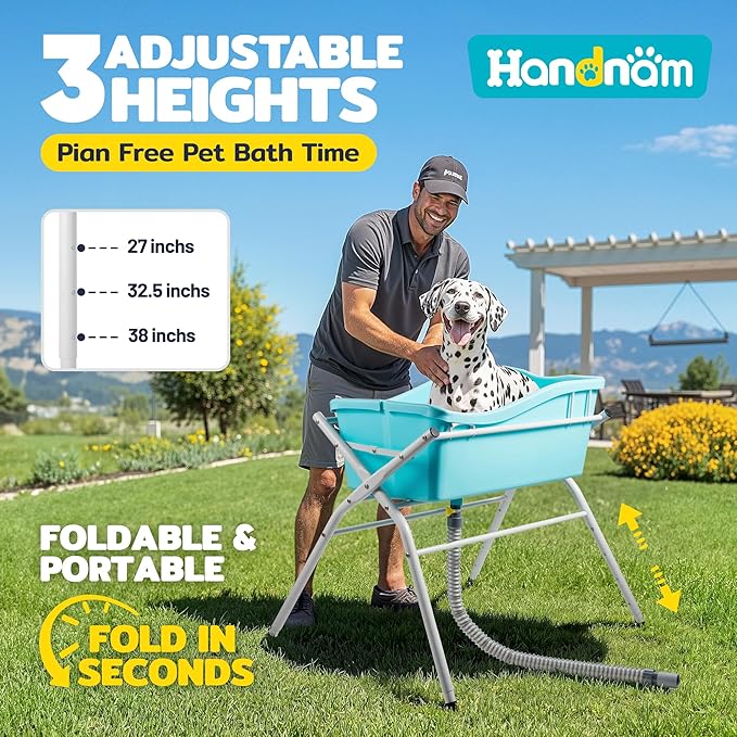 Dog Bath Tub, Portable Dog Washing Bathing Station, Elevated Foldable Dog Bath for Shower and Grooming, 3 Adjustable Height Pet Tub for Small and Medium Size Dogs, Indoor and Outdoor (Patent Design)-PawvioPets