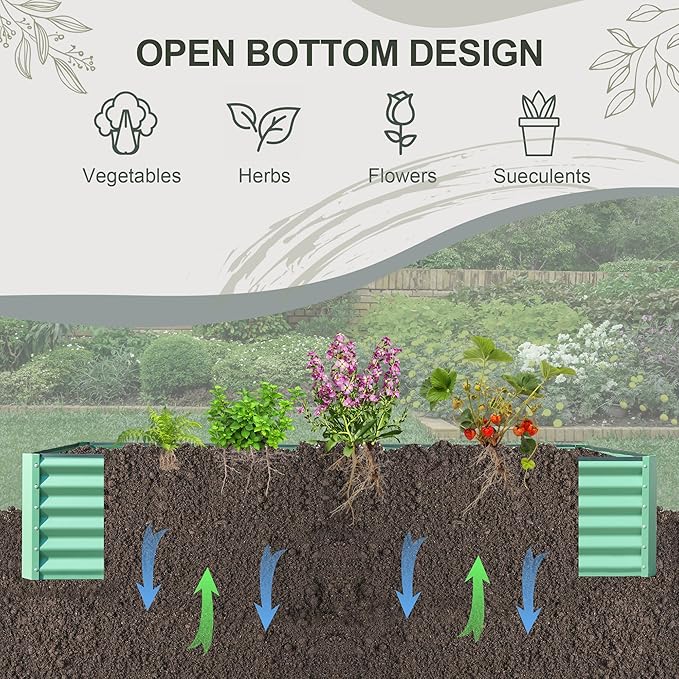 Domi Raised Garden Beds Outdoor, 8x4x1.5Ft Thickening Tall Metal Rectangular Deep Root Box Planter for Vegetables, Flowers, Herbs, and Succulents 1.5" Deep w/ 342 Gallon Capacity - Green-PawvioPets