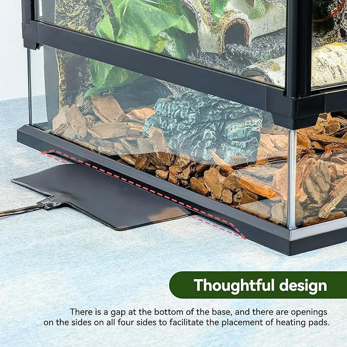 Glass Reptile Tank Front Opening Terrarium Suitable for Leopard Geckos, Snakes, Tree Frogs, Chameleons,Watertight Base, Ventilated Metal Mesh Top, Pre-Drilled Cable Holes 23.9x18x18''-PawvioPets