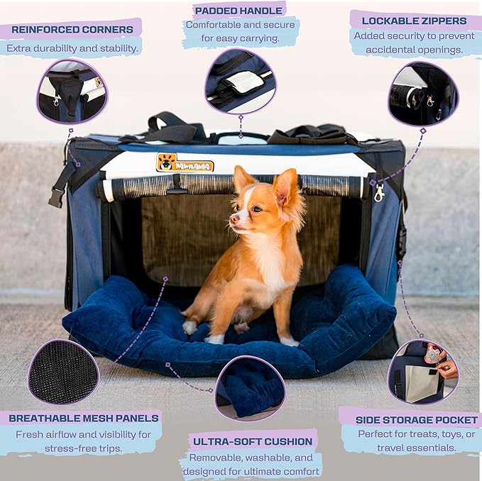 Extra Large Dog Cat Puppy Carrier 20"x13"x13" Foldable Soft Sided Travel Crate Portable Pet Kennel With Cushion Reduces Anxiety Saves Space Easy Vet Visits Secure Triple Entry Mesh Lightweight Durable-PawvioPets