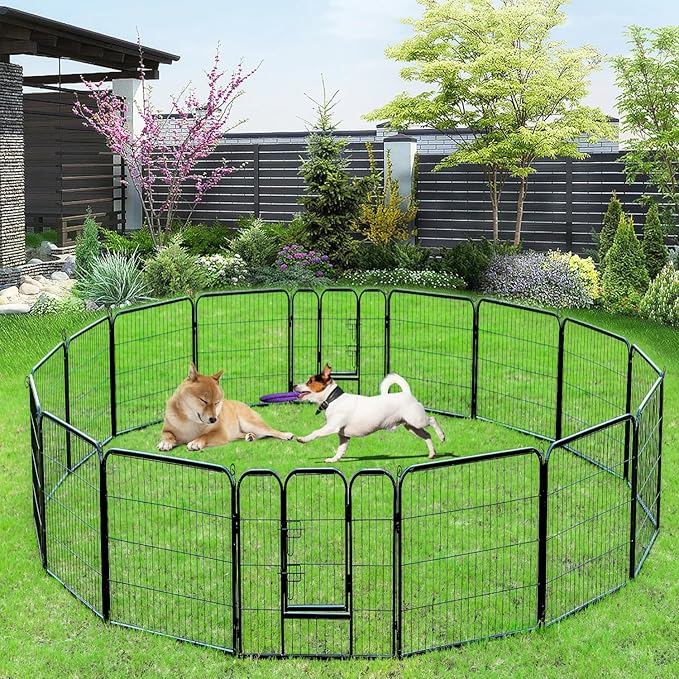 BestPet Dog Playpen Indoor 40 inch 16 Panels Metal Dog Pen Pet Dog Fence Outdoor Exercise Pen with Doors,Pet Puppy Playpen for RV Camping Yard, Black-PawvioPets