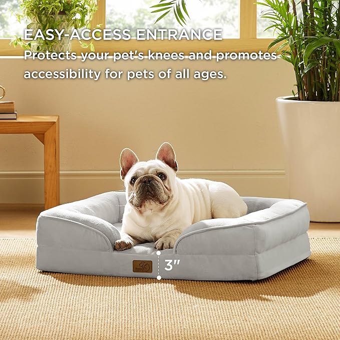 Bedsure Orthopedic Dog Bed for Medium Dogs - Waterproof Dog Sofa Beds Medium, Supportive Foam Pet Couch Bed with Removable Washable Cover, Waterproof Lining and Nonskid Bottom, Light Grey-PawvioPets