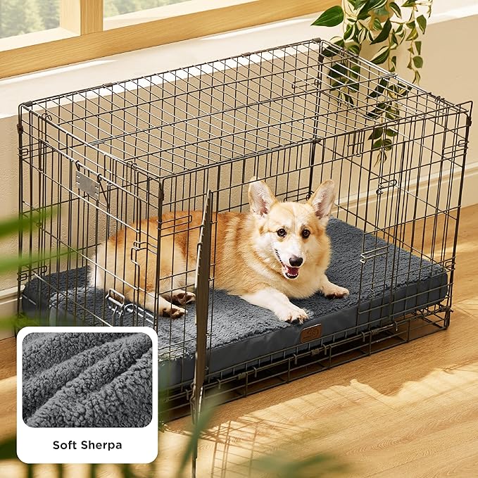 Bedsure Large Dog Bed for Crate - Orthopedic Flat Pet Beds with Removable Washable Cover, Egg Crate Foam Crate Mat, Suitable for Pet Up to 50 lbs-PawvioPets